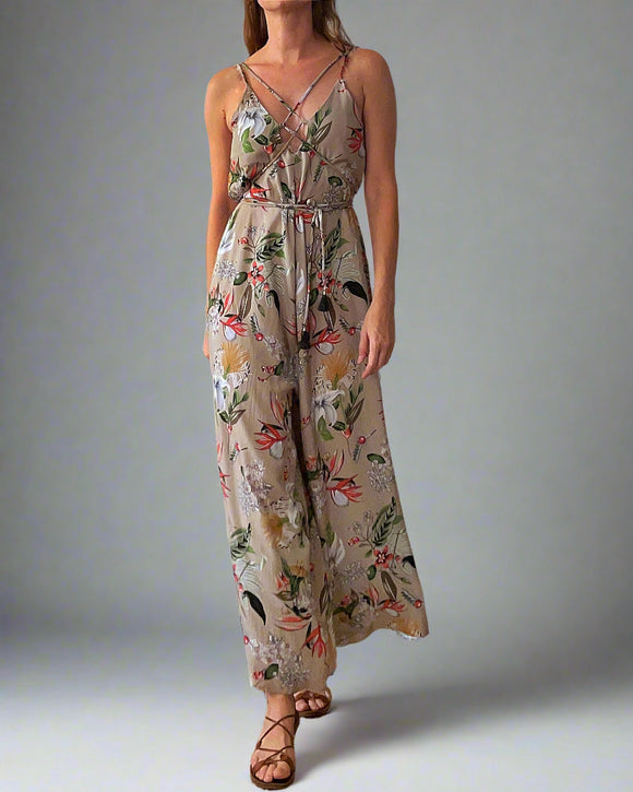 MIDI STRAP OVERALL GREY TROPICAL