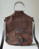 CHOCOLATE & PITHON PRINT LEATHER O-RING BAG