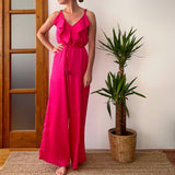SATIN FRILL OVERALL HOTTEST PINK