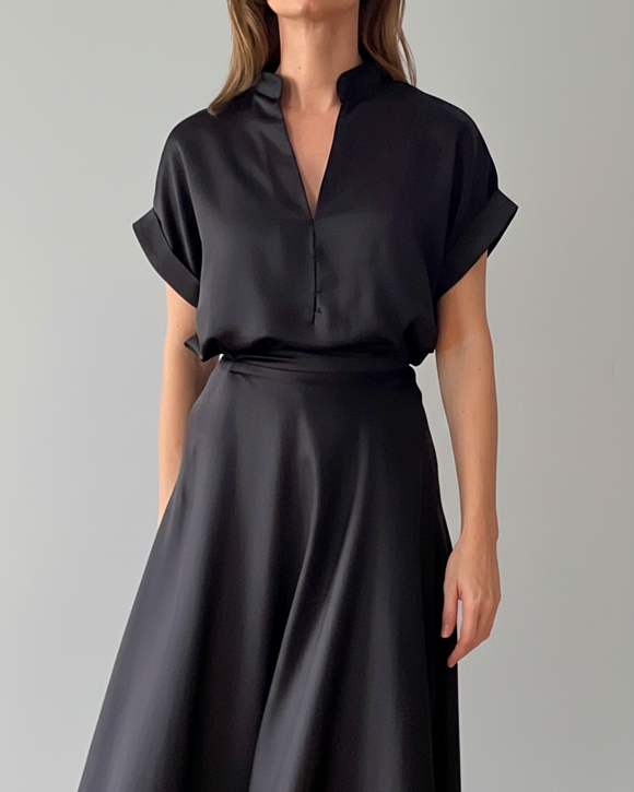 ASHA TOP BLACK SATIN