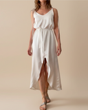 FLORA DRESS WHITE SATIN/MORE TEXTURES