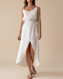 FLORA DRESS WHITE SATIN/MORE TEXTURES