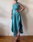 GAIA DRESS WATERGREEN SATIN