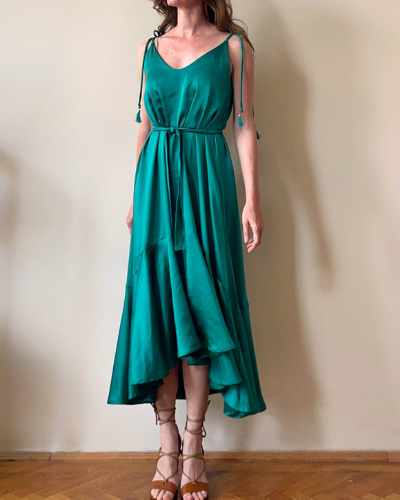 MIDI FRIDA DRESS CHAMPAGNE EMERALD SATIN/MORE COLOURS