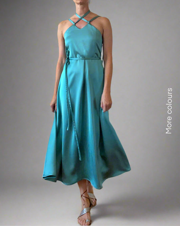 DAPHNE DRESS WATERGREEN SATIN/MORE COLOURS