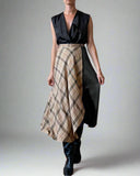 WRAPSKIRT BLACK SATIN AND CHECKS
