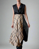 WRAPSKIRT BLACK SATIN AND CHECKS