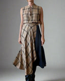 WRAPSKIRT BLACK SATIN AND CHECKS