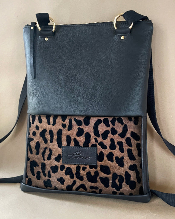 ZIPPER BACKPACK/TOTEBAG BLACK- LEOPARD