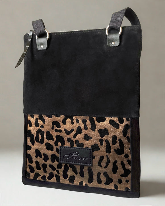 ZIPPER BACKPACK/TOTEBAG BLACK SUEDE-LEOPARD