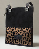 ZIPPER BACKPACK/TOTEBAG BLACK SUEDE-LEOPARD