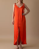 FLORA DRESS SUNSET ORANGE SATIN/MORE COLOUR