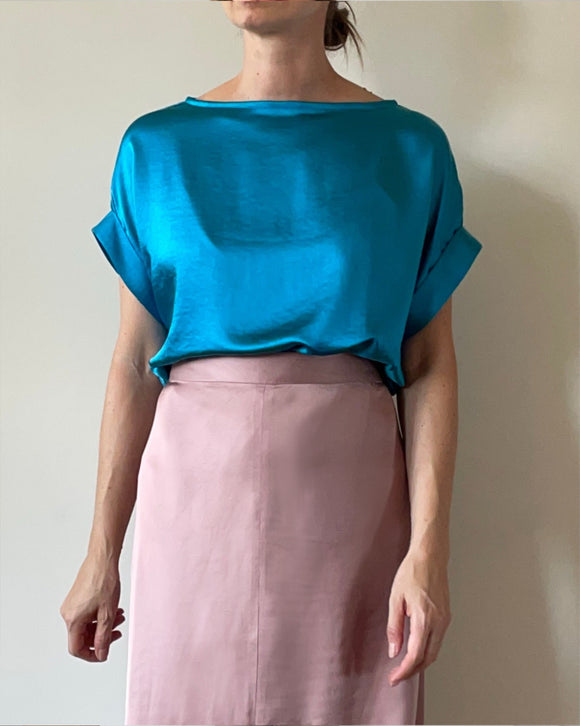 AYA TOP PETROL BLUE SATIN/MORE COLOURS