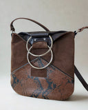 CHOCOLATE & PITHON PRINT LEATHER O-RING BAG