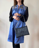 RUBY DRESS DRESS UPCYCLED TWEED & CORNFLOWER SATIN