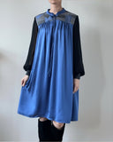 RUBY DRESS DRESS UPCYCLED TWEED & CORNFLOWER SATIN