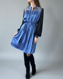 RUBY DRESS DRESS UPCYCLED TWEED & CORNFLOWER SATIN