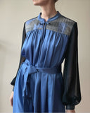 RUBY DRESS DRESS UPCYCLED TWEED & CORNFLOWER SATIN