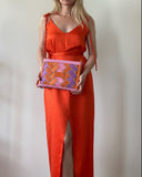 FLORA DRESS SUNSET ORANGE SATIN/MORE COLOUR