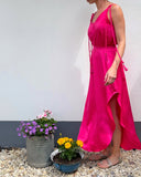 JUNE DRESS HOTTEST PINK SATIN