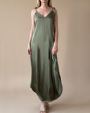 JUNE DRESS OLIVE SATIN/MORE COLOURS