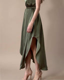 JUNE DRESS OLIVE SATIN/MORE COLOURS