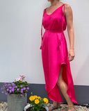 JUNE DRESS HOTTEST PINK SATIN