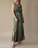 IRIS DRESS OLIVE SATIN/MORE COLOURS