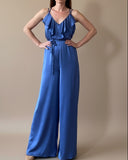 FRILL OVERALL CORNFLOWER BLUE SATIN/MORE COLOURS