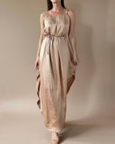 ROUND NECK JUNE DRESS CHAMPAGNE GOLD SATIN/MORE COLOURS