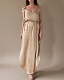 ROUND NECK JUNE DRESS CHAMPAGNE GOLD SATIN/MORE COLOURS