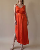 FLORA DRESS SUNSET ORANGE SATIN/MORE COLOUR