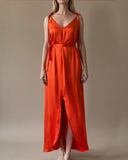 FLORA DRESS SUNSET ORANGE SATIN/MORE COLOUR