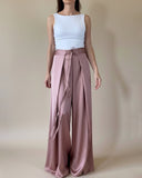 FOLDED PALAZZO PANTS PEONY PINK SATIN/MORE COLOURS