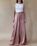 FOLDED PALAZZO PANTS PEONY PINK SATIN/MORE COLOURS