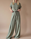 FOLDED PALAZZO PANTS PISTACHIO DOUBLE GAUZE/MORE COLOURS