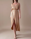 COLOURBLOCK FLORA DRESS CAMEL/CHAMPAGNE GOLD