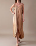 COLOURBLOCK FLORA DRESS CAMEL/CHAMPAGNE GOLD