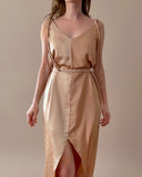 COLOURBLOCK FLORA DRESS CAMEL/CHAMPAGNE GOLD