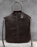 BRAIDED LEATHER O-RING BAG DARK BROWN