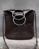 BRAIDED LEATHER O-RING BAG DARK BROWN