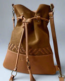 BROWN TRIANGLE WOVEN BACKPACK/TOTEBAG