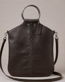 BRAIDED LEATHER O-RING BAG DARK BROWN