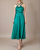 DAPHNE DRESS EMERALD SATIN/MORE COLOURS