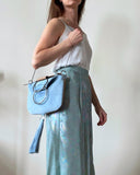 TWO SIDED MINI O-RING BAG BLUE BEIGE