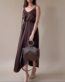 JUNE DRESS BROWN SATIN/MORE COLOURS