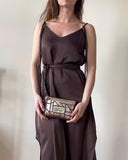 JUNE DRESS BROWN SATIN/MORE COLOURS
