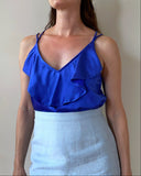 FRILL JUNE TOP QUEEN BLUE SATIN/MORE COLOURS