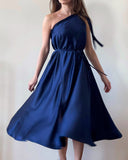 SATIN JULY DRESS NAVY BLUE/MORE COLOURS