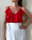 FRILL JUNE TOP RED SATIN/MORE COLOURS